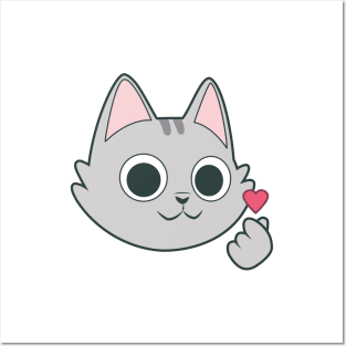 Cat-pop finger heart Posters and Art